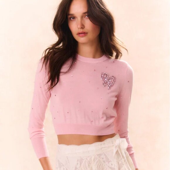 LoveShackFancy Pammie Embellished Wool Sweater - Picture 1 of 11